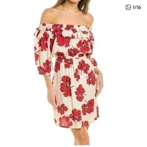 ba&sh Cream Mini Dress with Red Floral Print XS